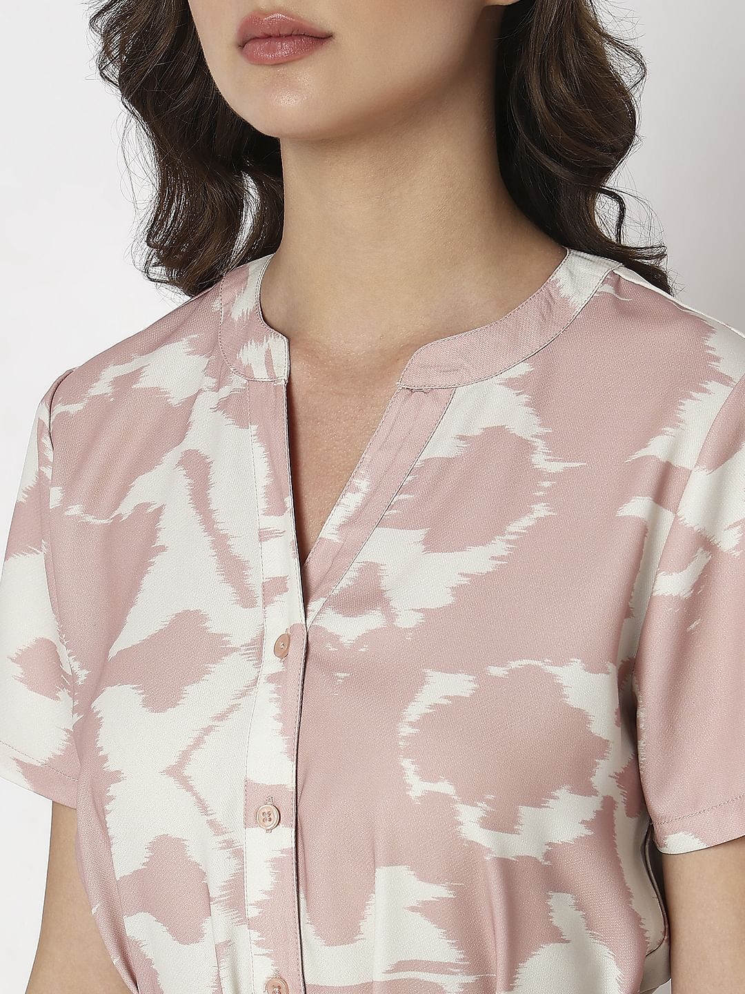 Pink Printed Midi Shirt Dress