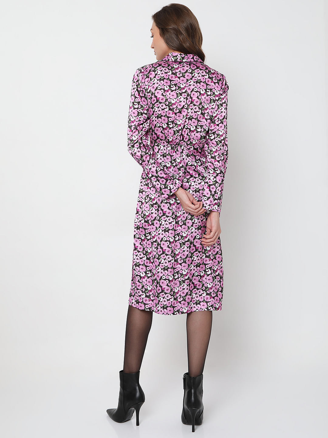 Purple Floral Print Shirt Dress