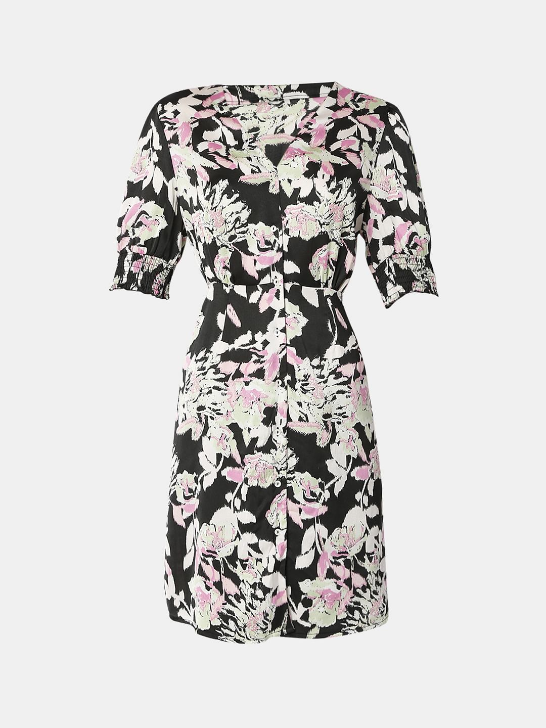 Black Floral Fit & Flare Dress