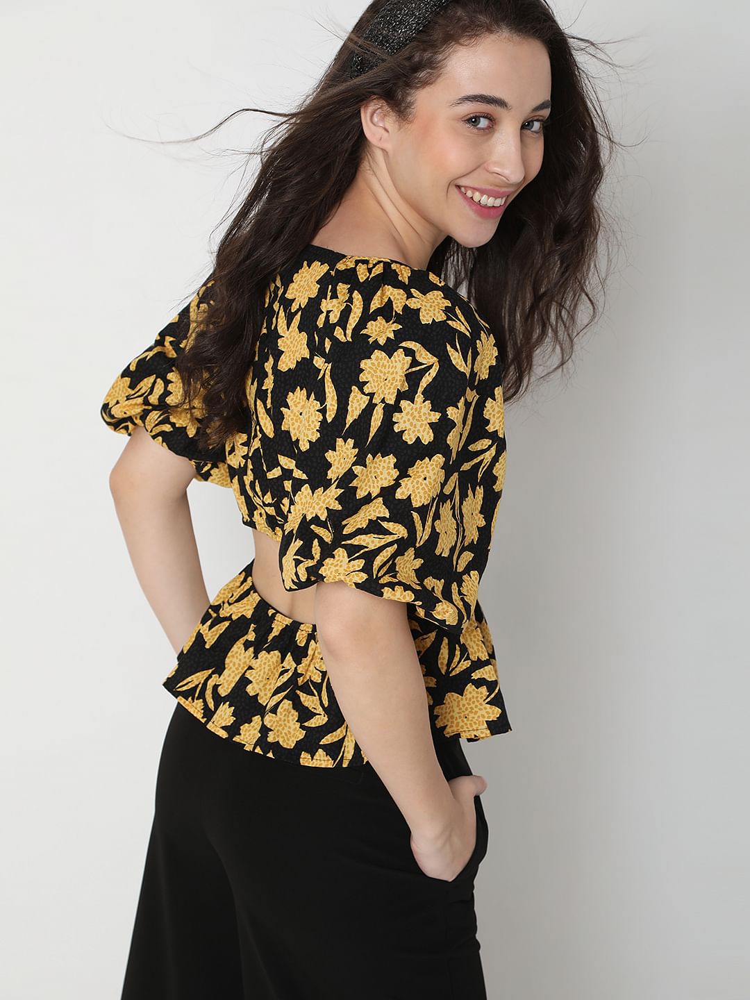 Black Floral Print Top