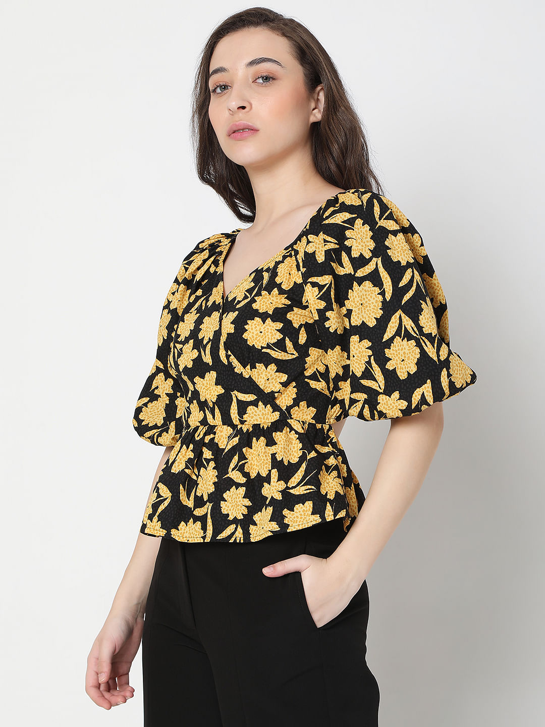 Black Floral Print Top