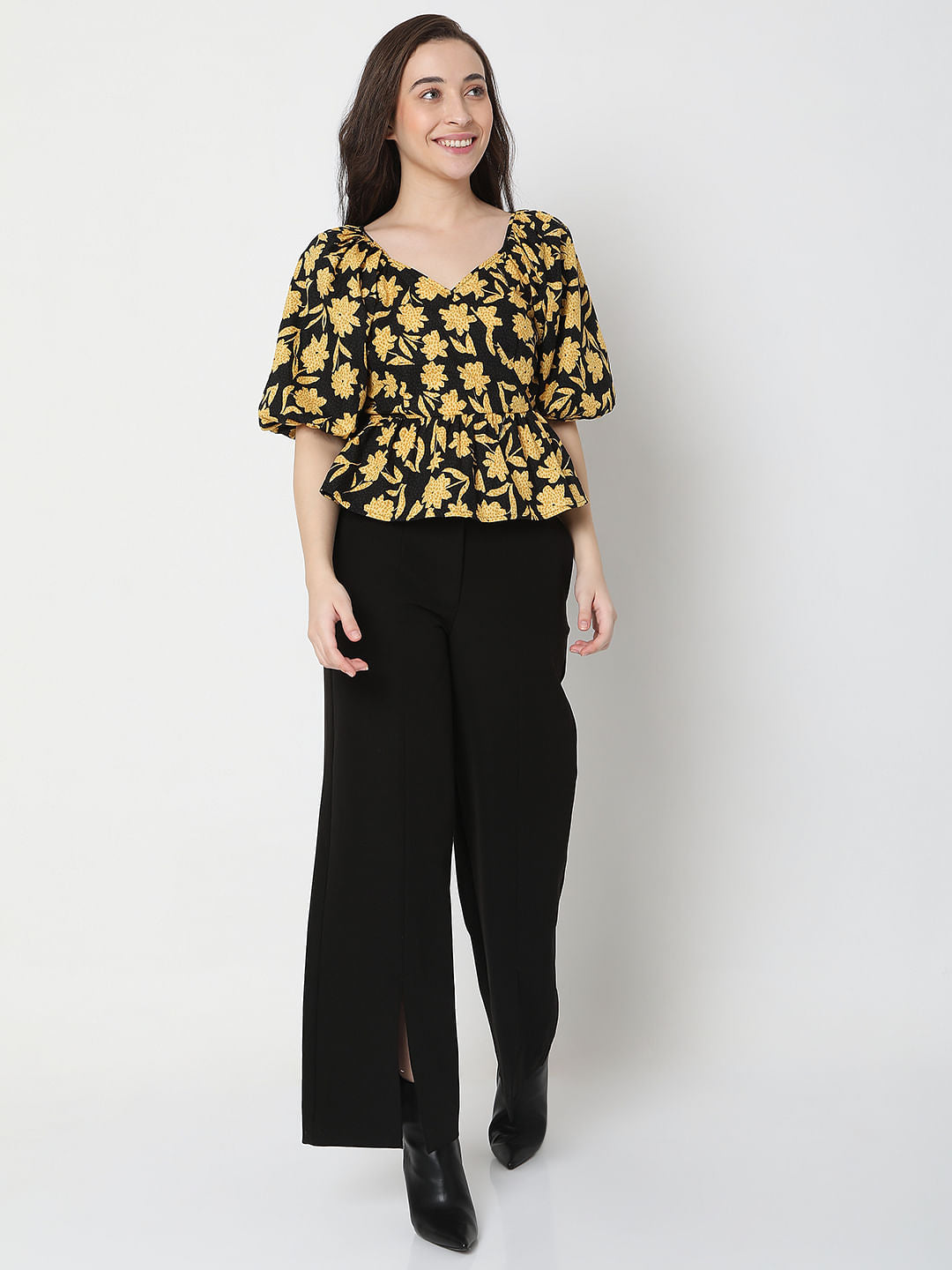 Black Floral Print Top