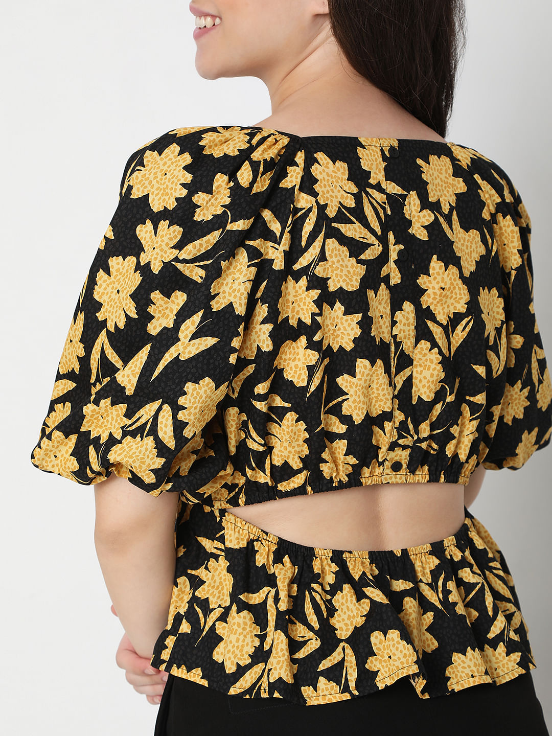 Black Floral Print Top