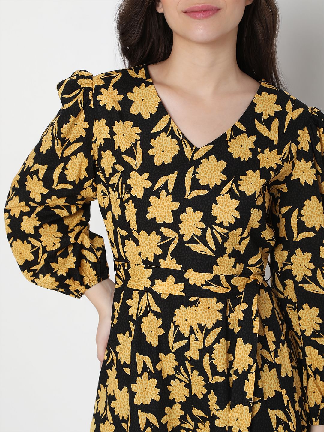 Black Floral Print Playsuit