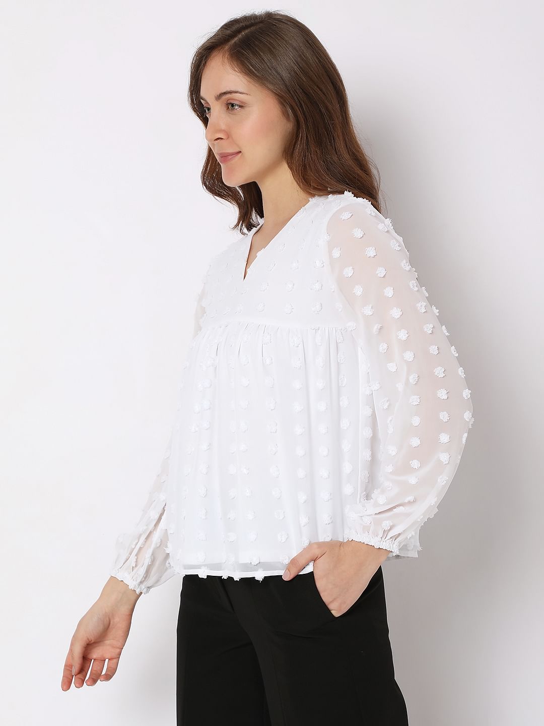 White Dobby Textured Top