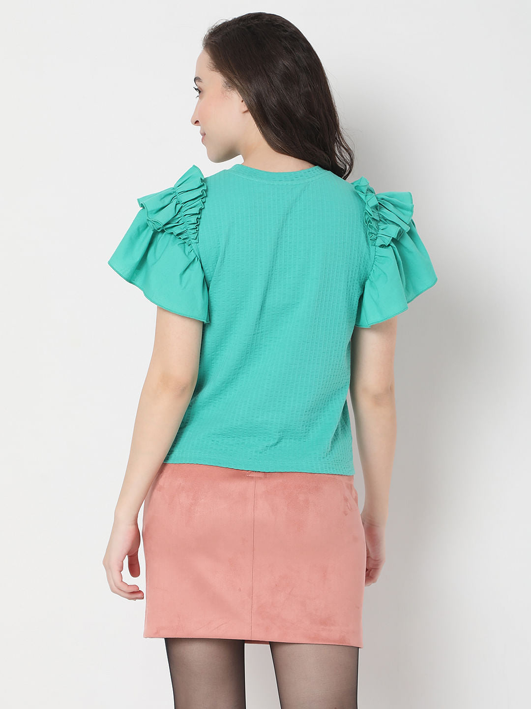 Green Ruffle Sleeves Top