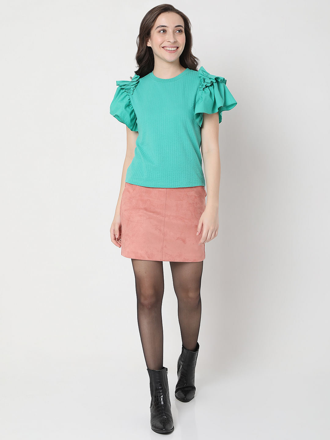 Green Ruffle Sleeves Top