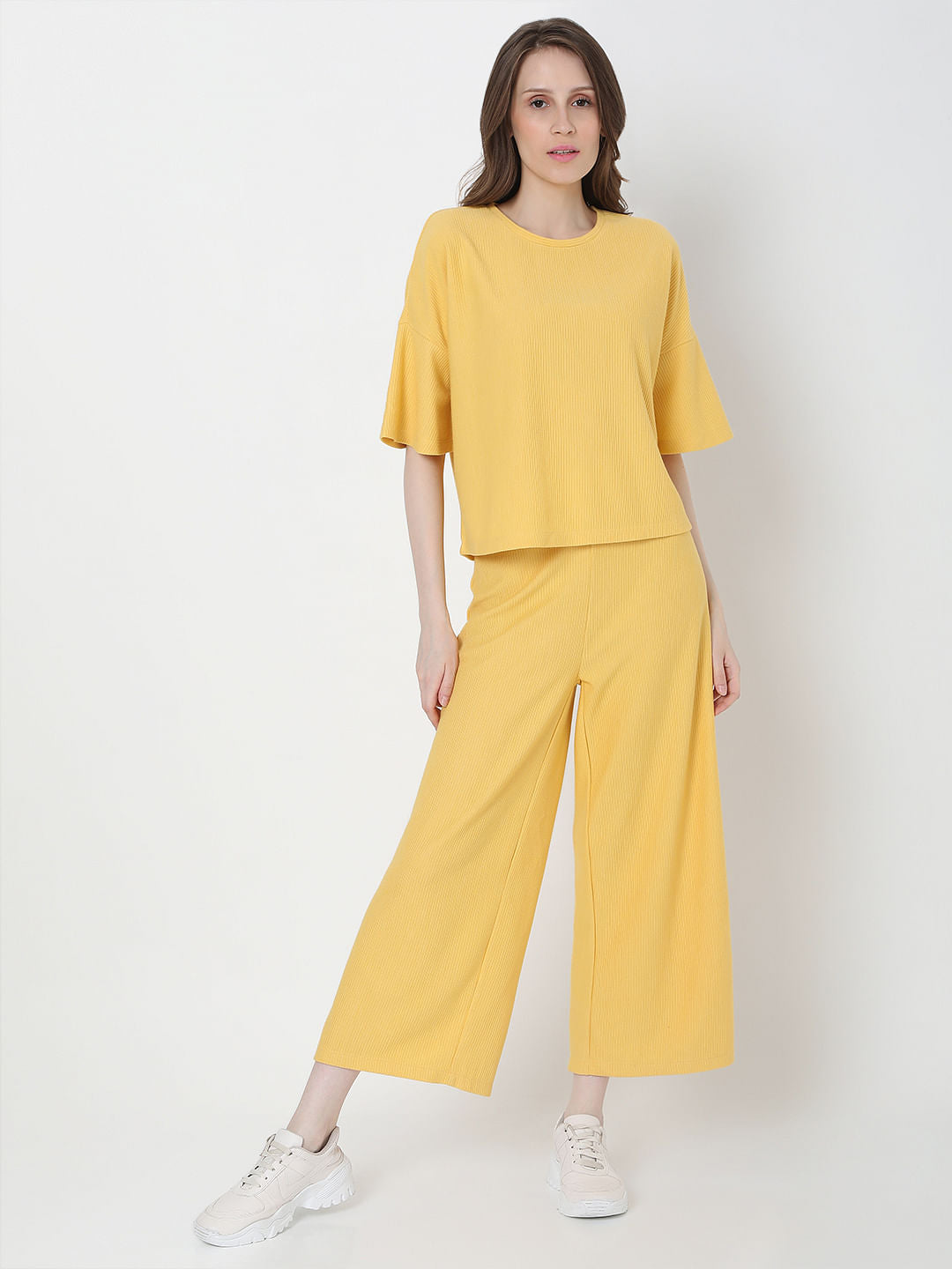 Yellow Ribbed Co-Ord Top