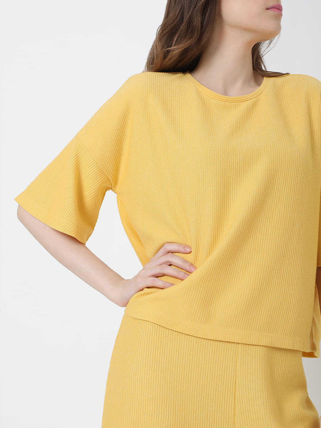 Yellow Ribbed Co-Ord Top