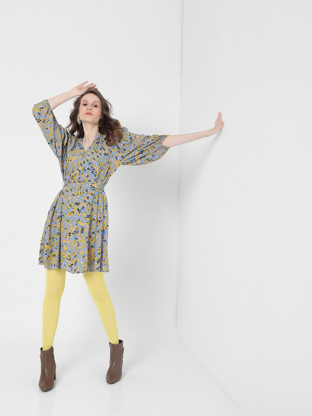 Blue Printed Fit & Flare Dress