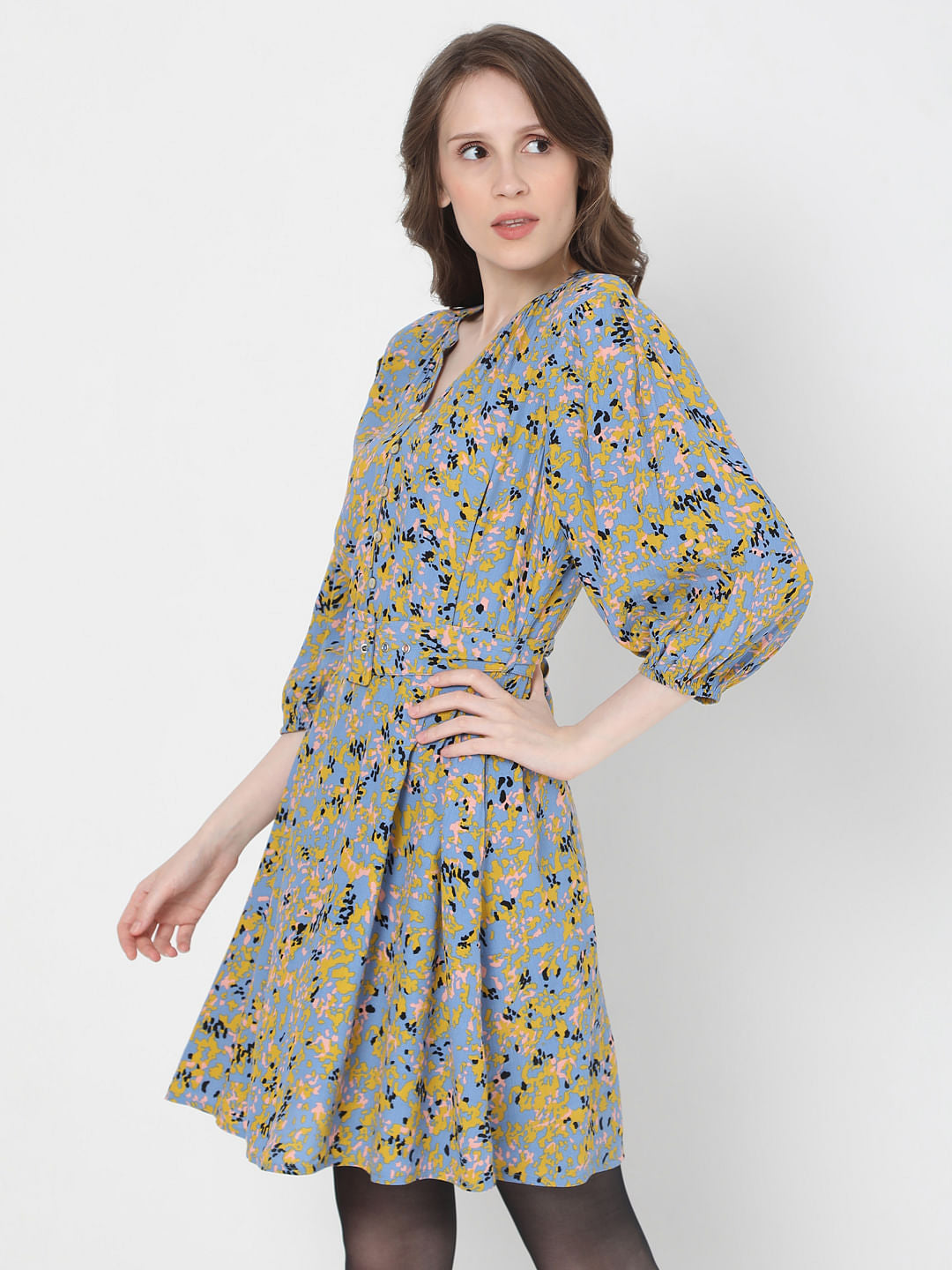 Blue Printed Fit & Flare Dress