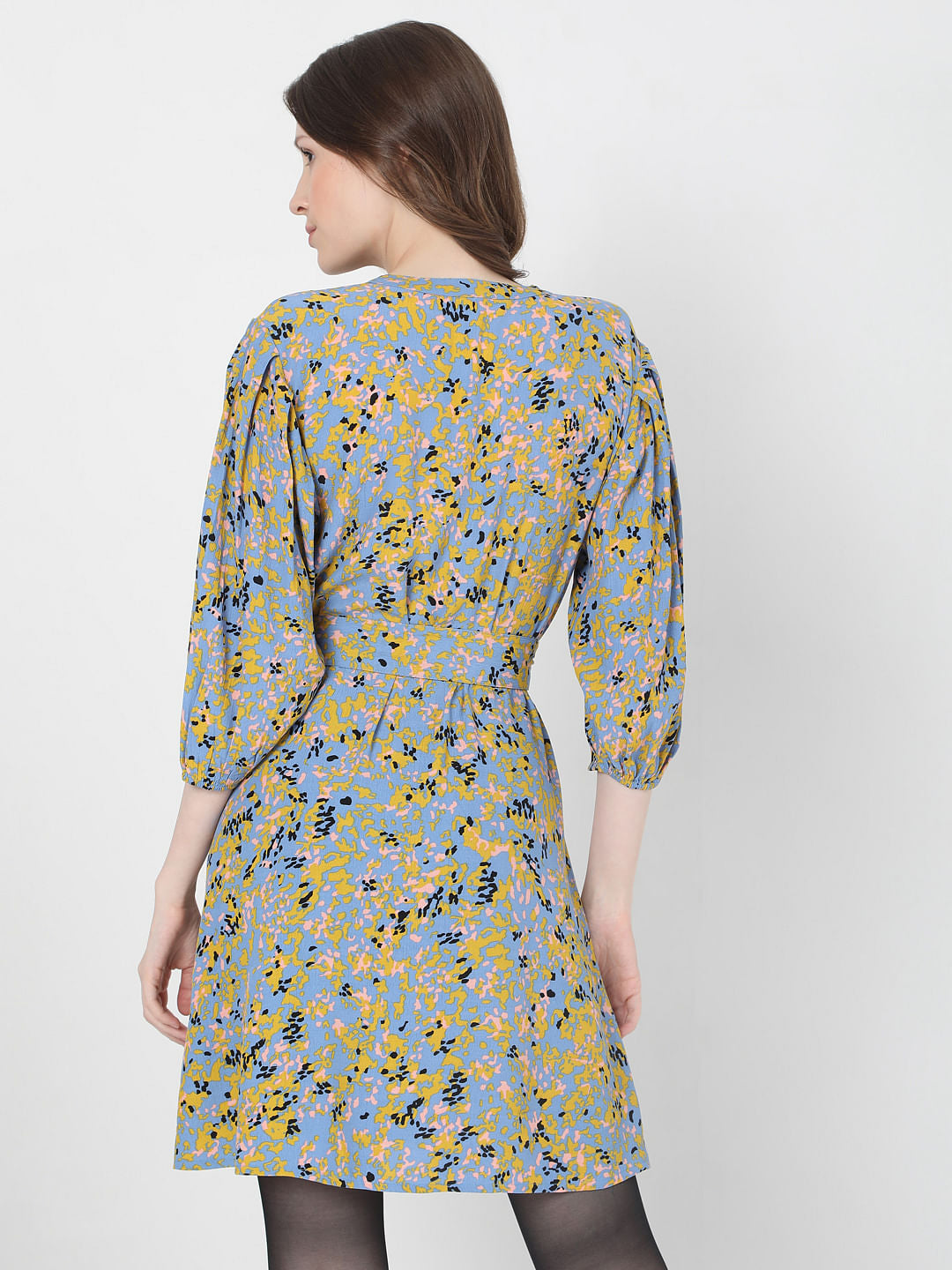 Blue Printed Fit & Flare Dress