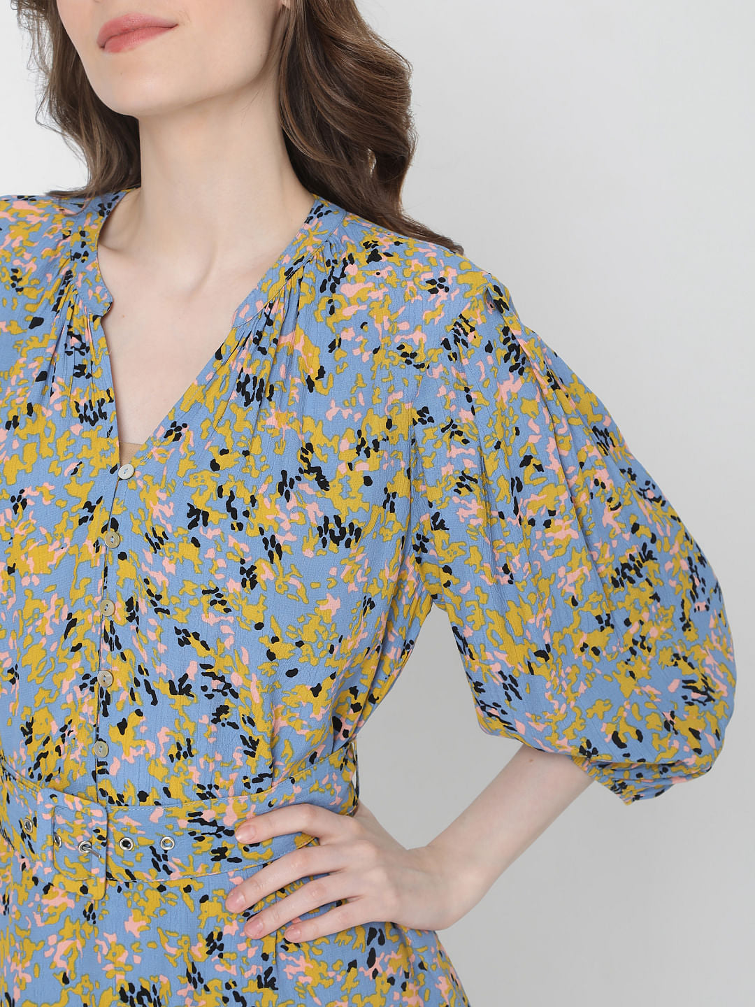 Blue Printed Fit & Flare Dress