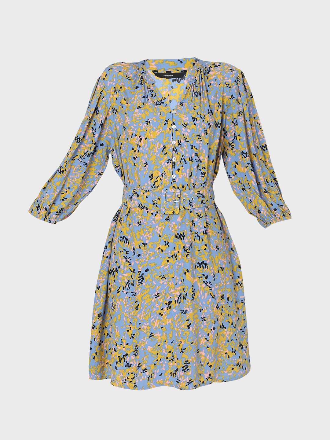 Blue Printed Fit & Flare Dress