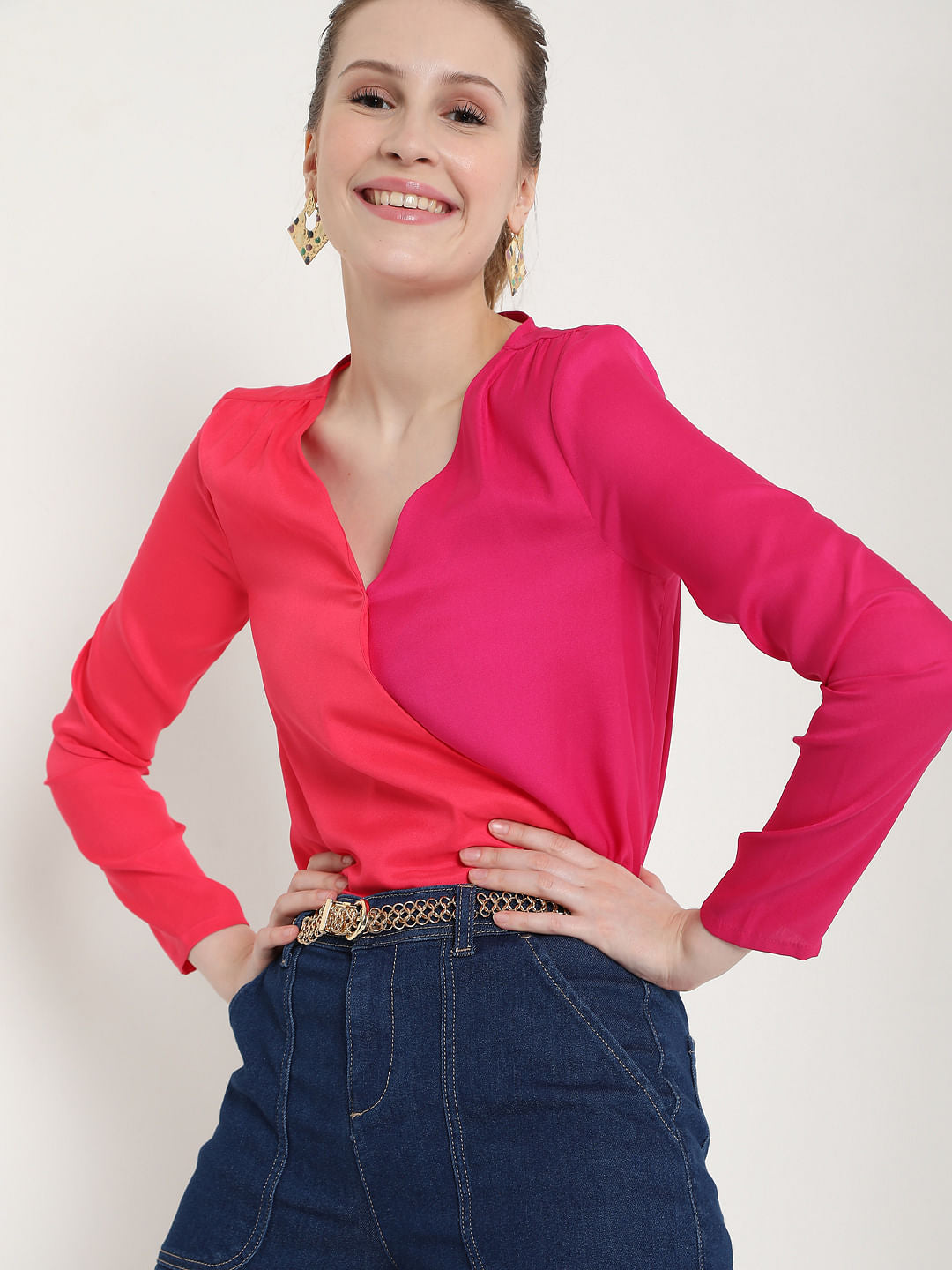 Pink Colourblocked Two-Toned Top