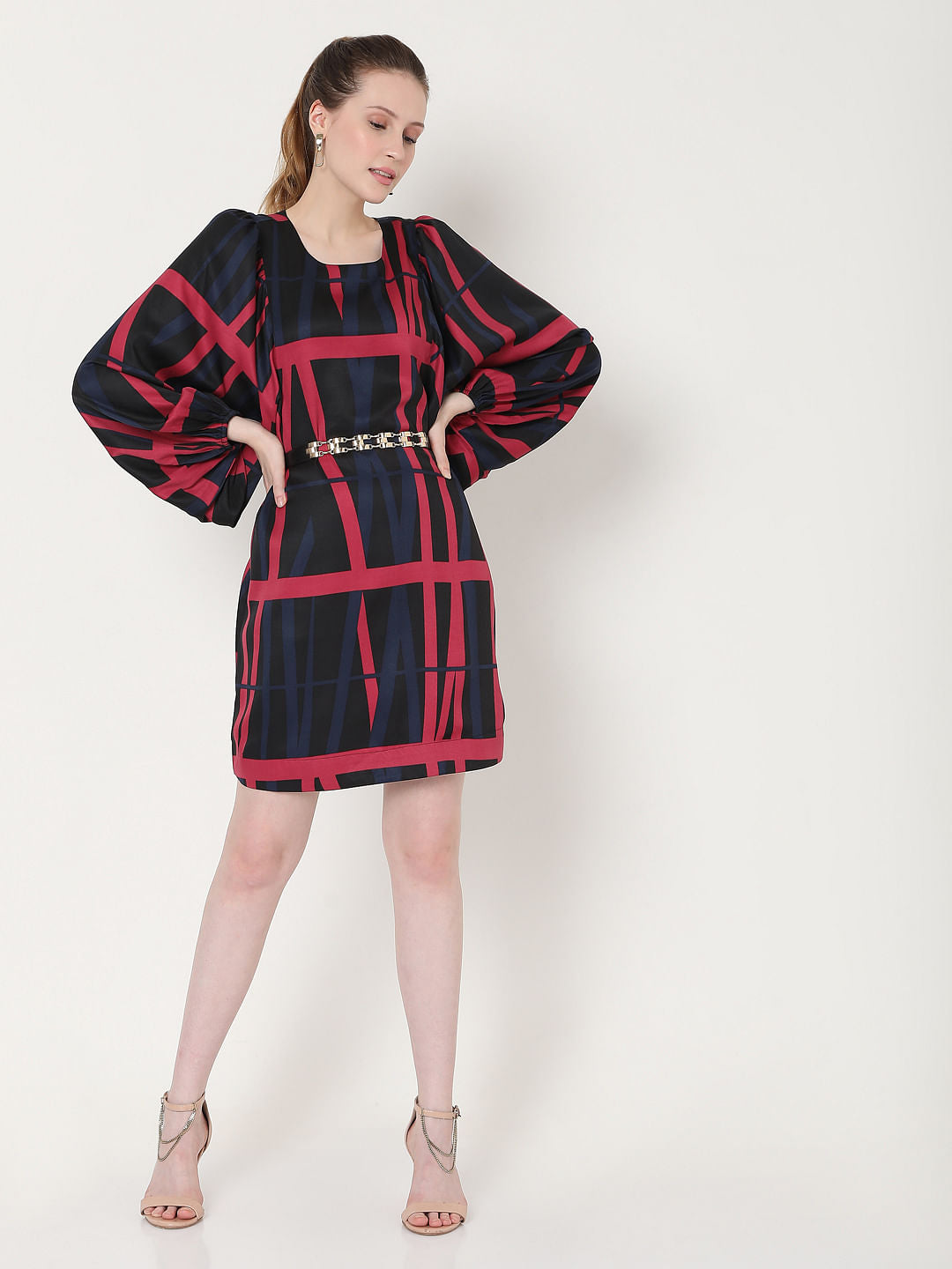 Black Geometric Print Shift Dress