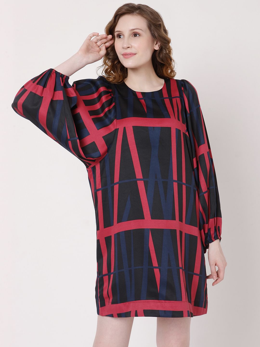 Black Geometric Print Shift Dress