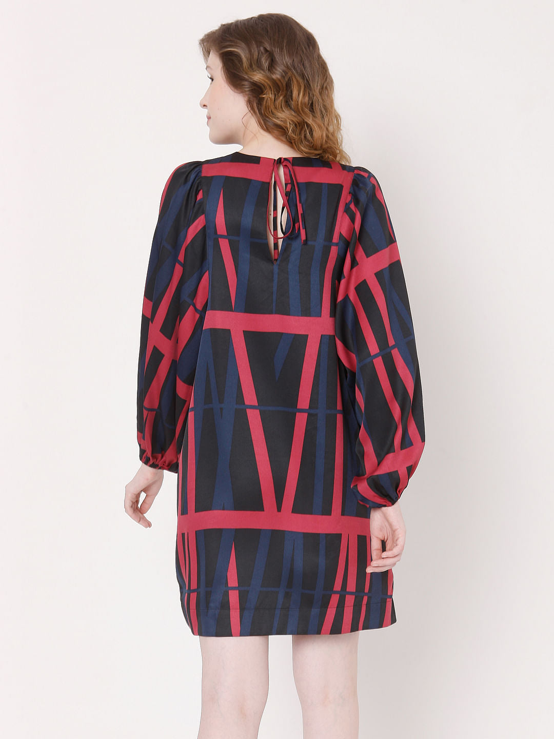 Black Geometric Print Shift Dress