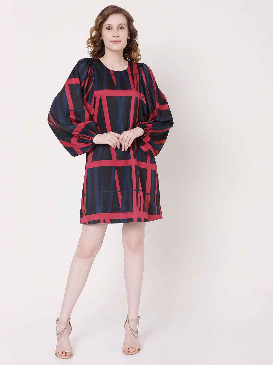 Black Geometric Print Shift Dress