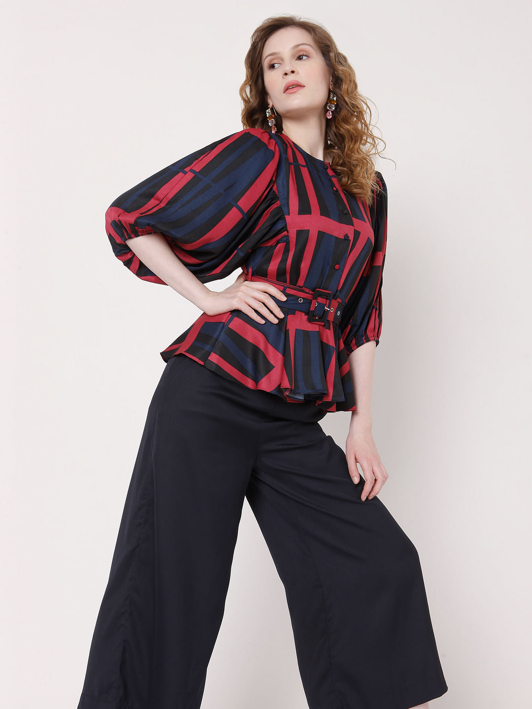 Black Geometric Print Top