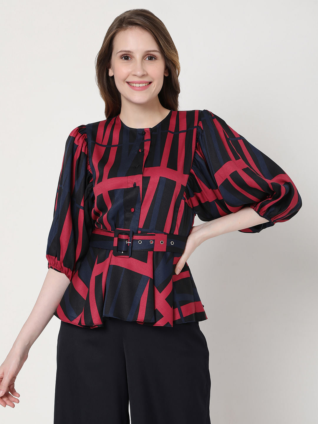 Black Geometric Print Top