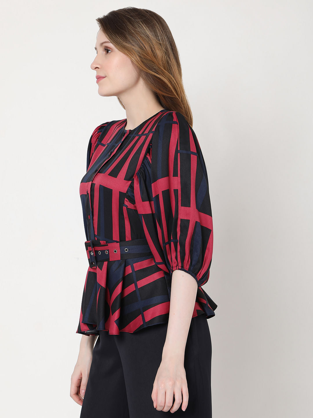 Black Geometric Print Top