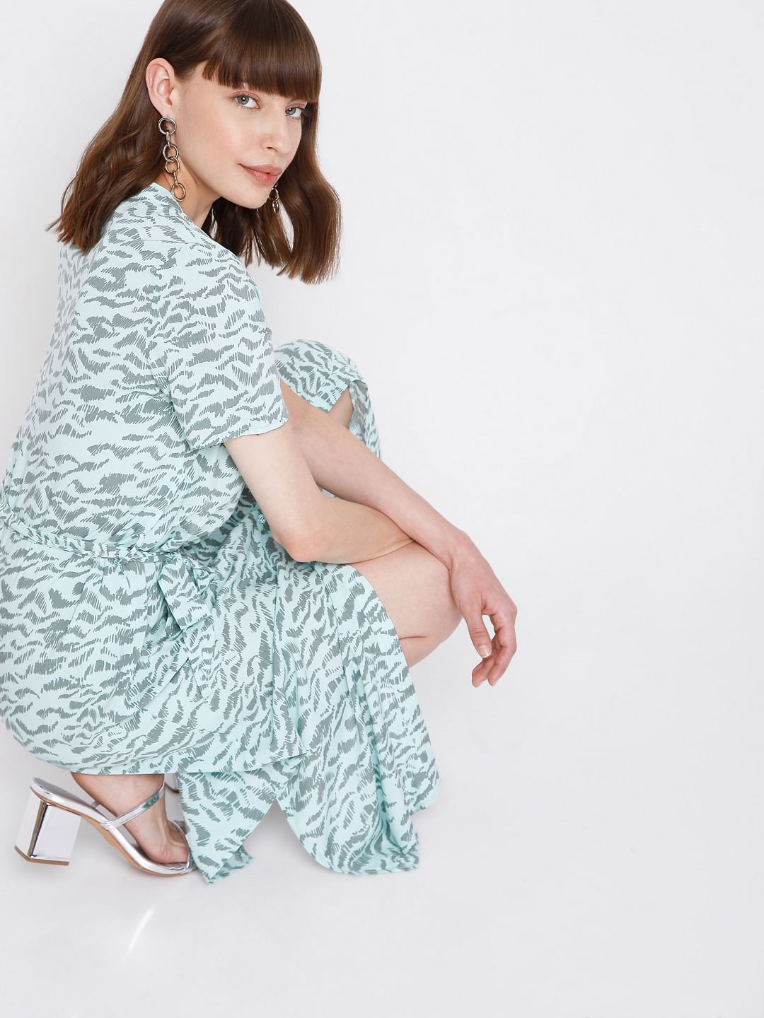 Green Abstract Print Midi Dress