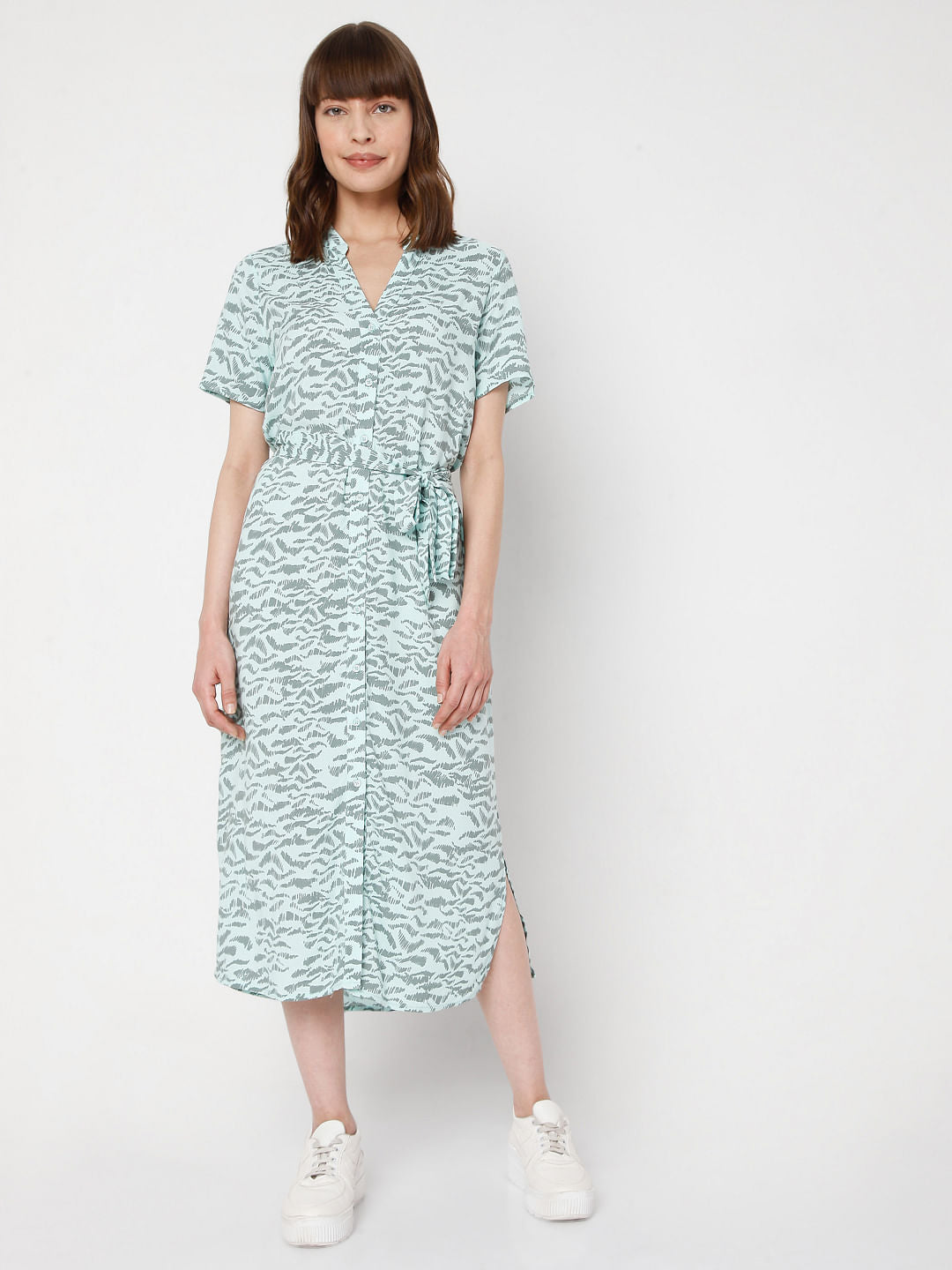 Green Abstract Print Midi Dress