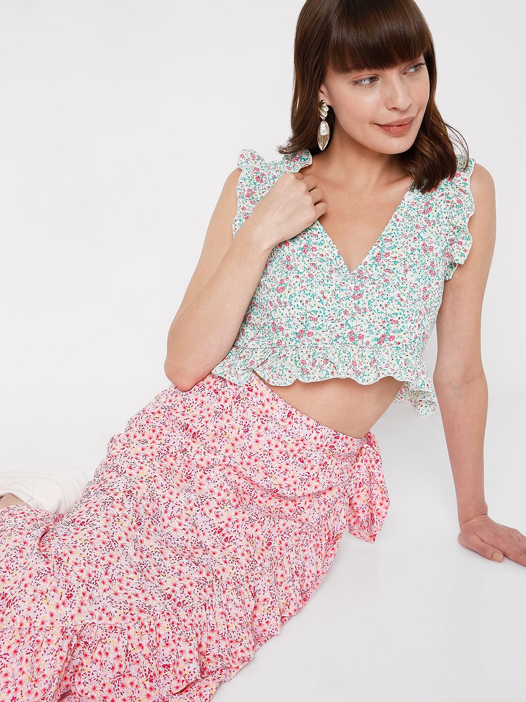 Green Floral Crop Top