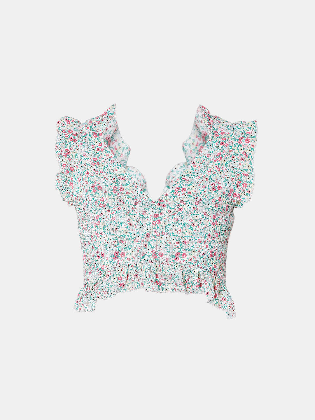 Green Floral Crop Top