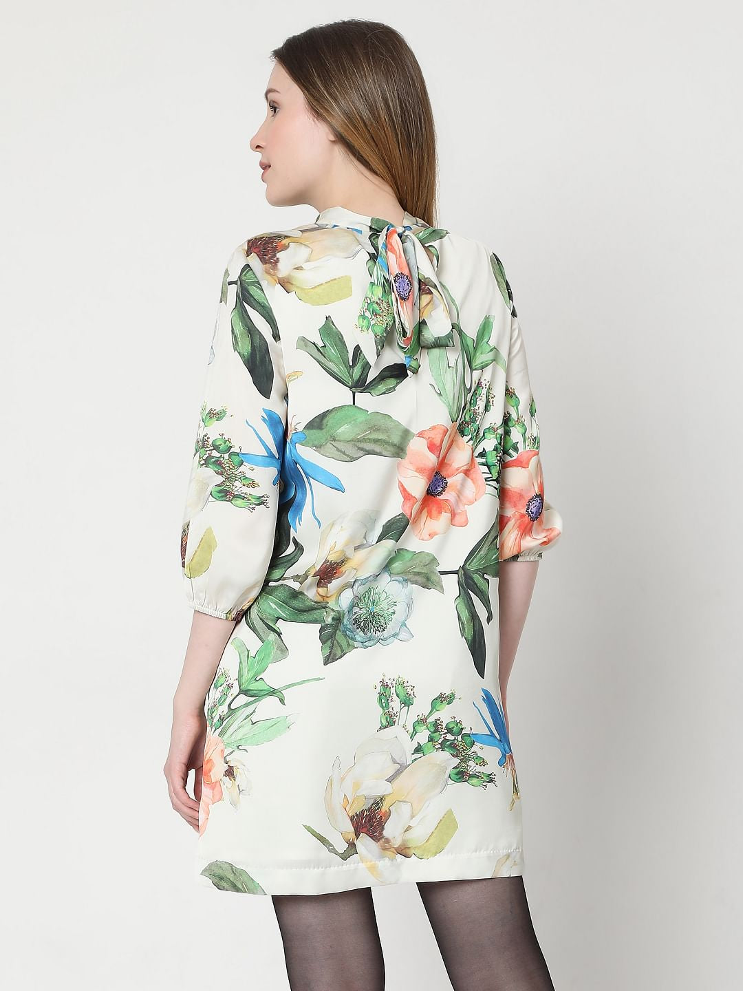 Beige Floral Mini Dress