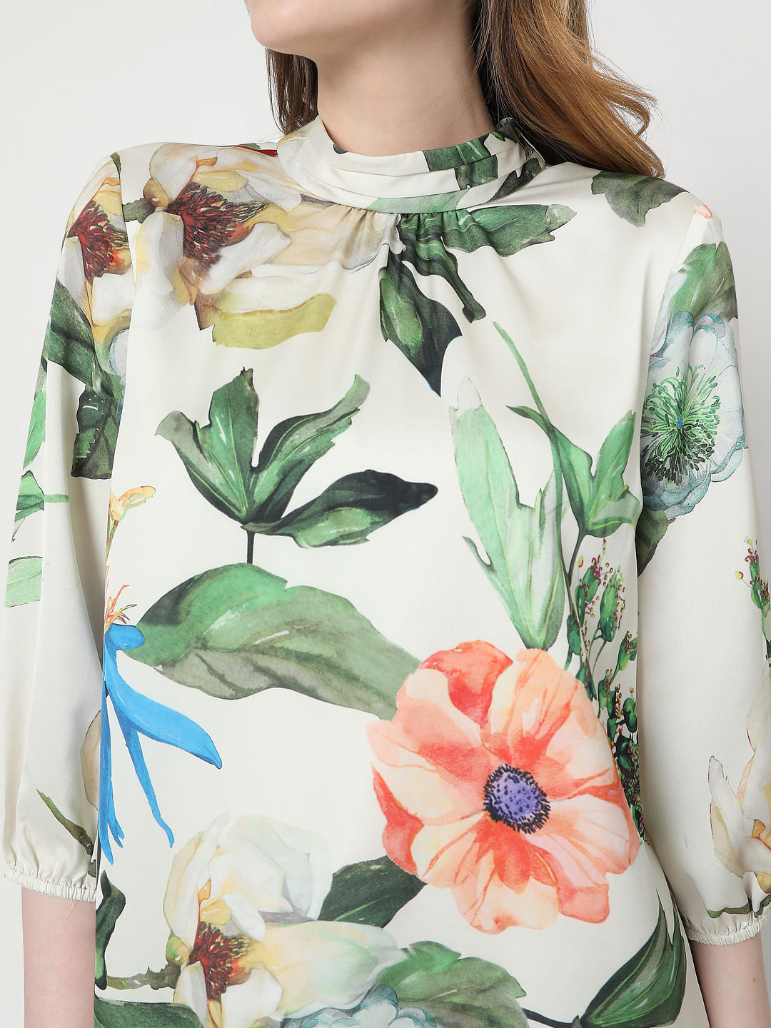 Beige Floral Mini Dress