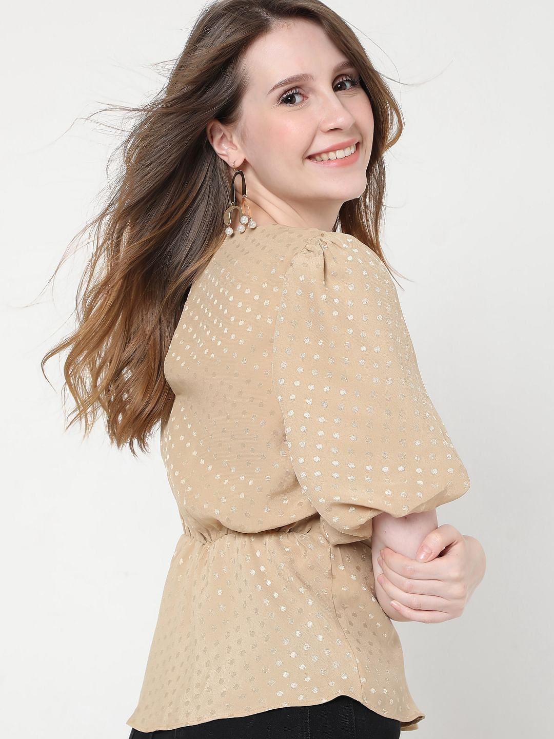 Beige Foil Print Top