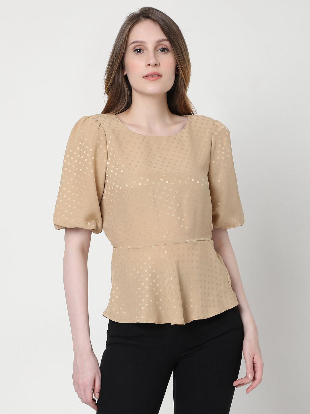 Beige Foil Print Top