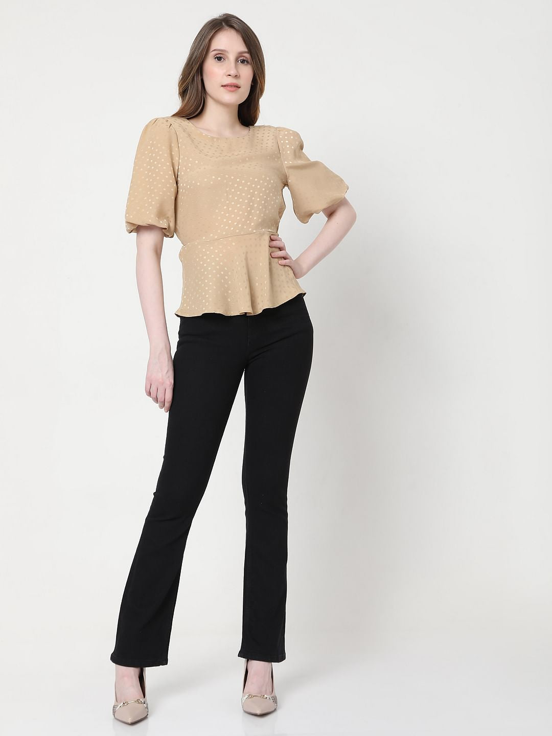 Beige Foil Print Top