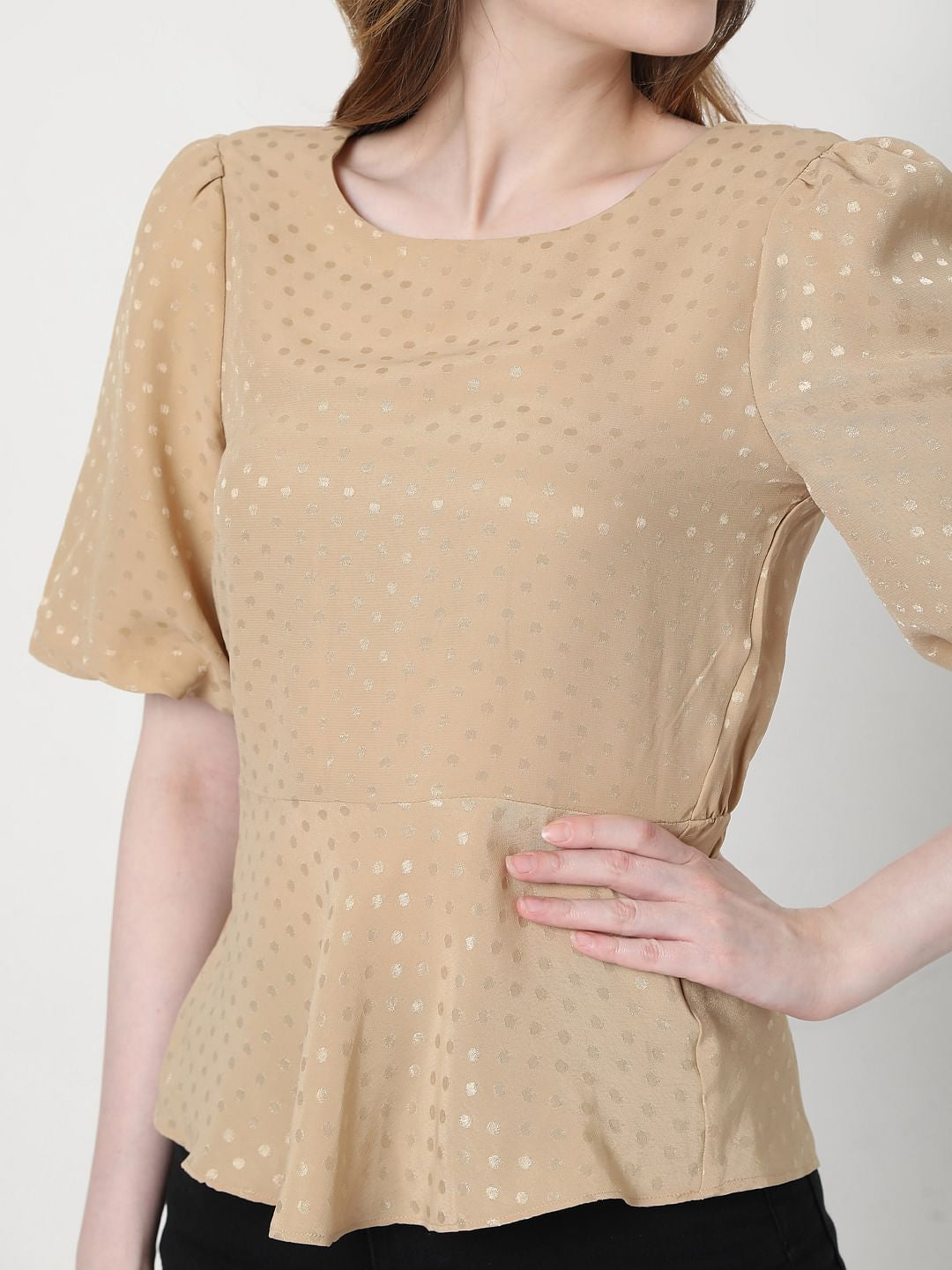 Beige Foil Print Top