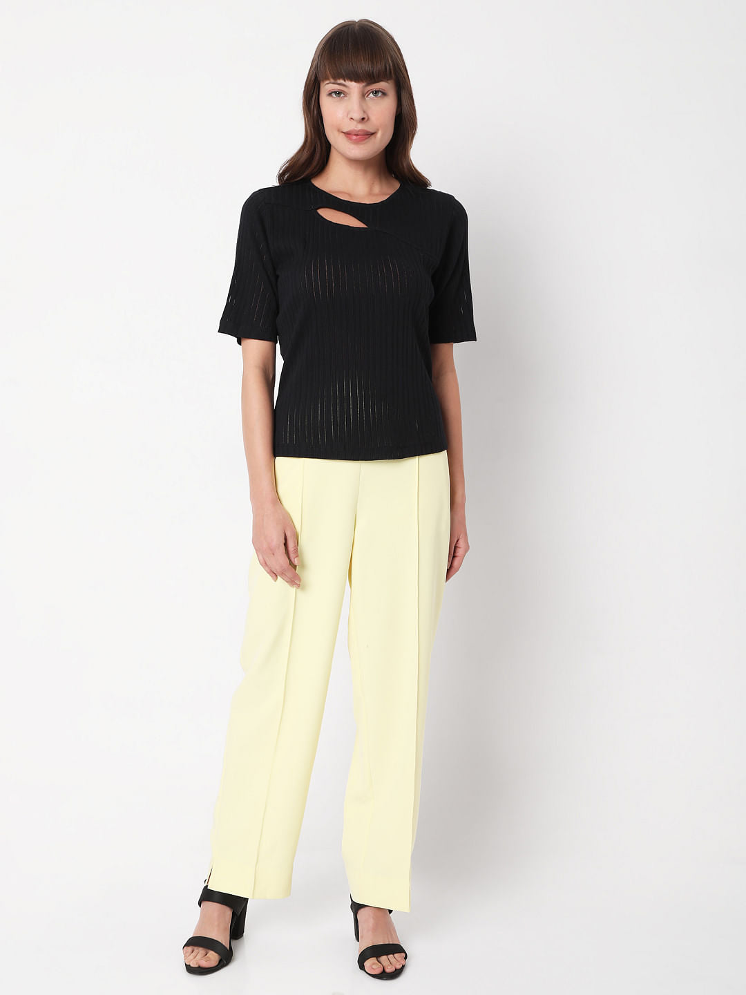 Black Ribbed Cut Out Top