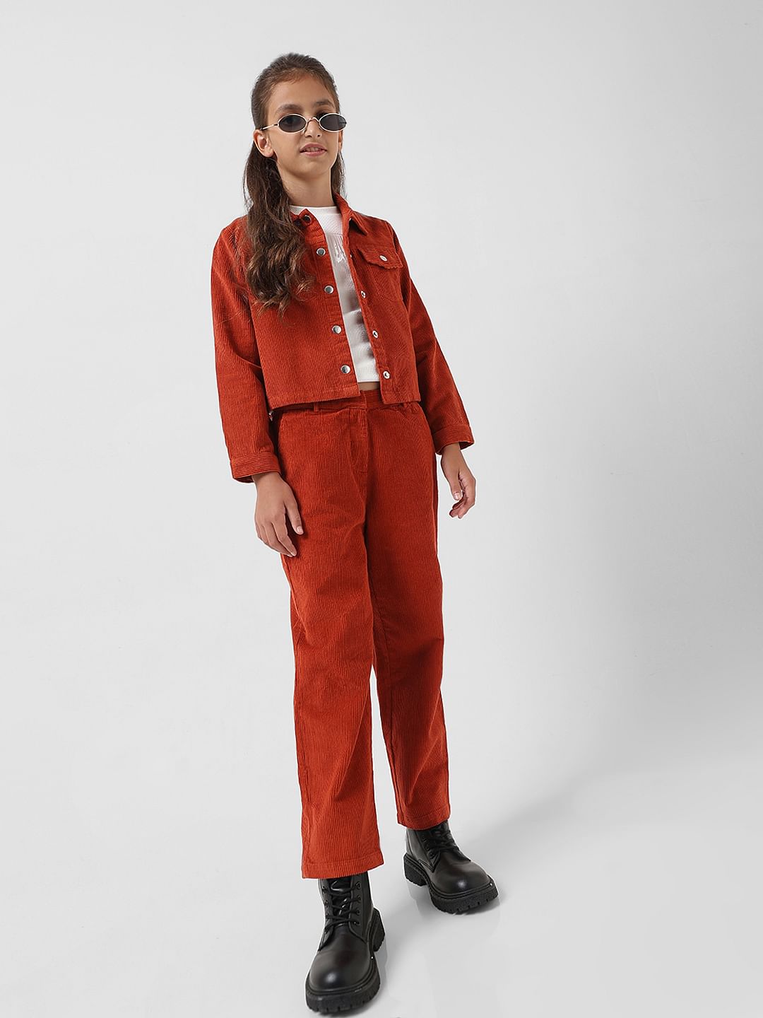 Girl Brick Red Mid Rise Corduroy Pants