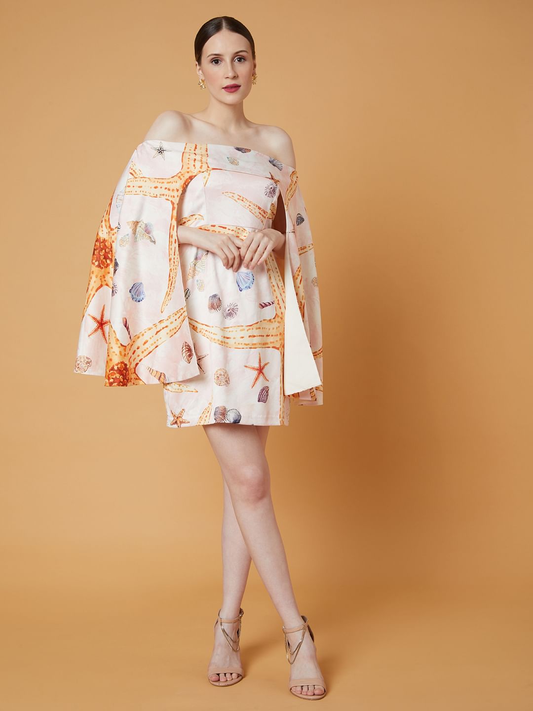 Marquee White Off Shoulder Printed Dress