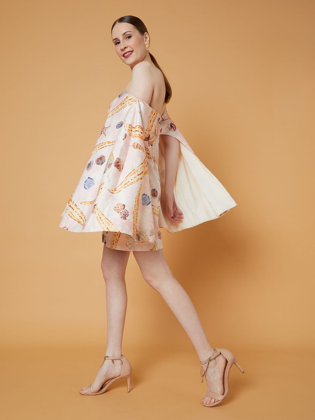 Marquee White Off Shoulder Printed Dress