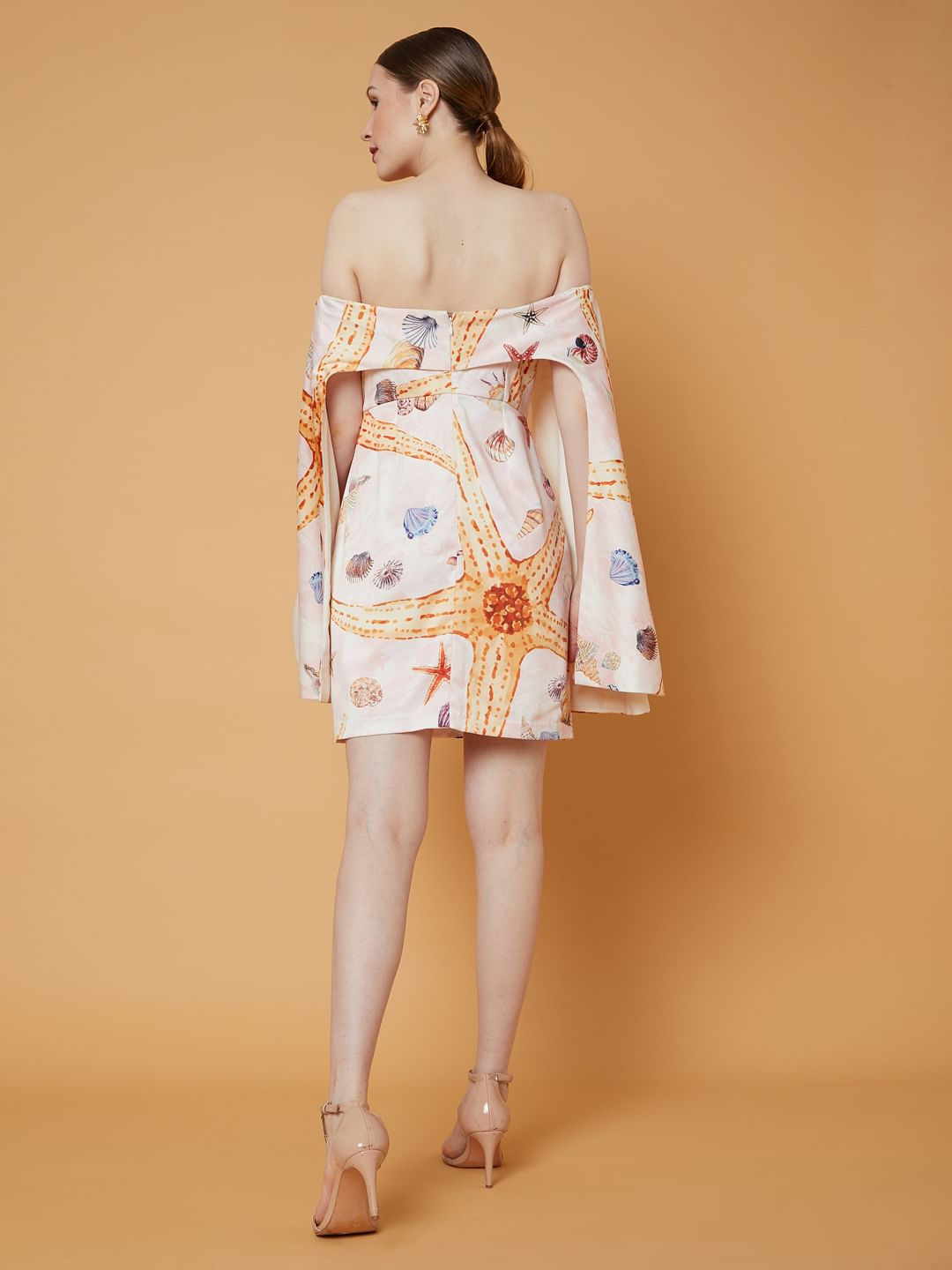 Marquee White Off Shoulder Printed Dress