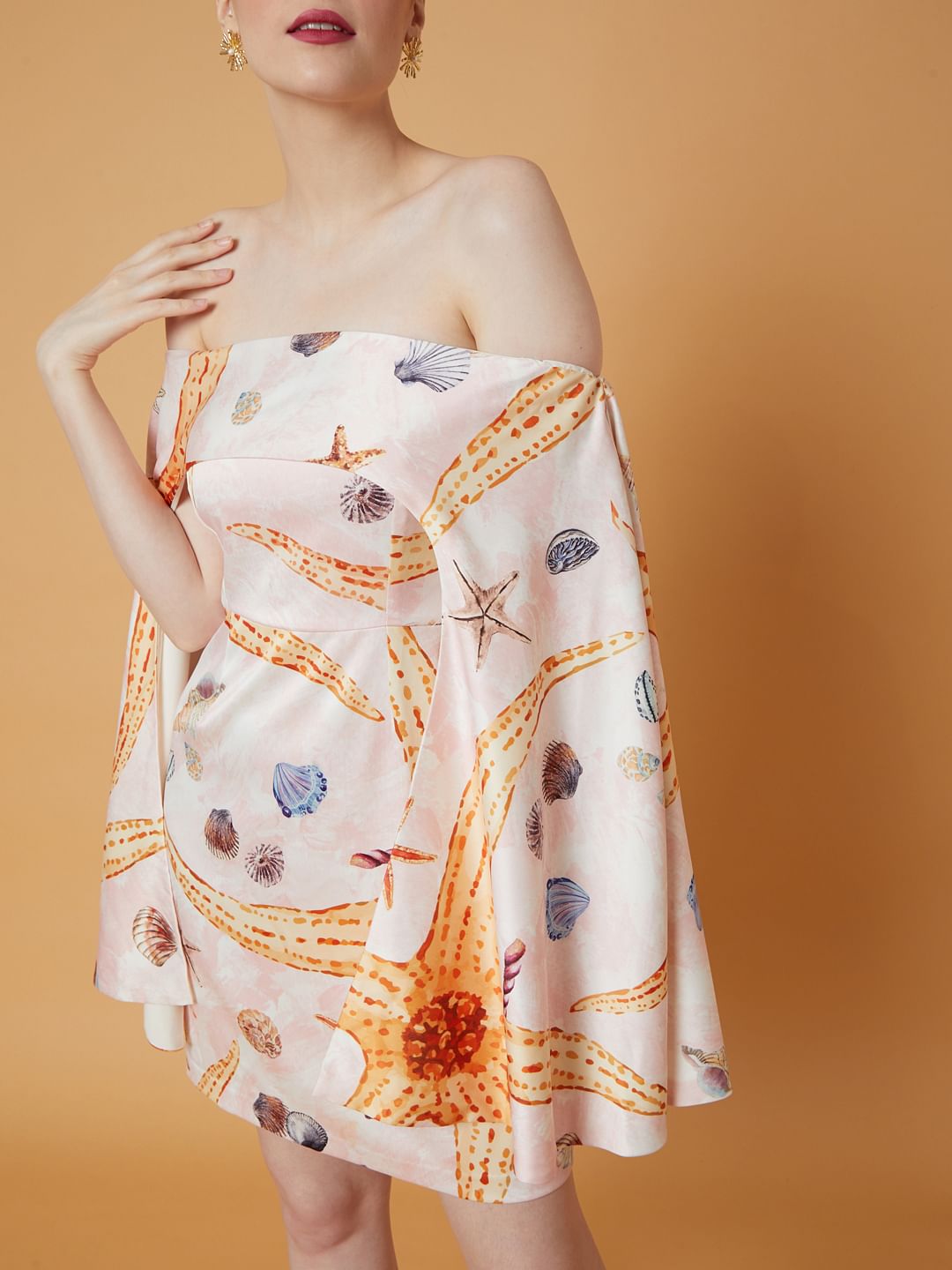 Marquee White Off Shoulder Printed Dress