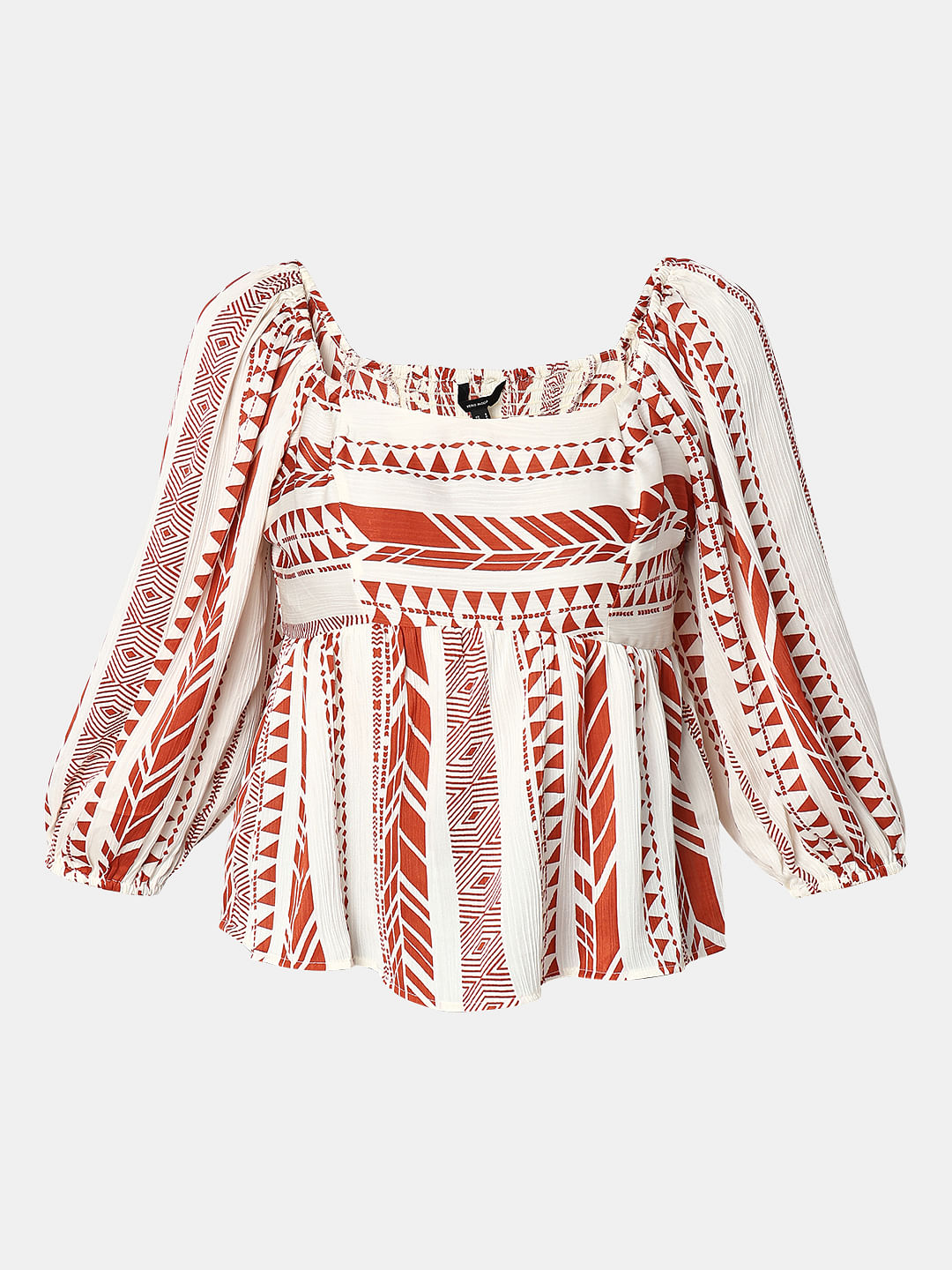 Orange Aztec Print Satin Peplum Top