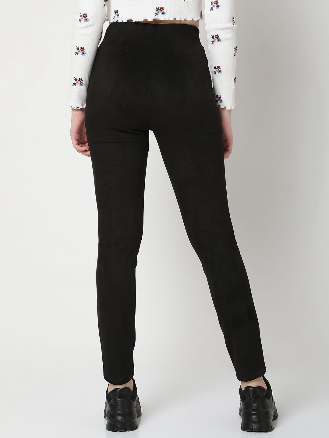 Black High Rise Suede Skinny Leggings