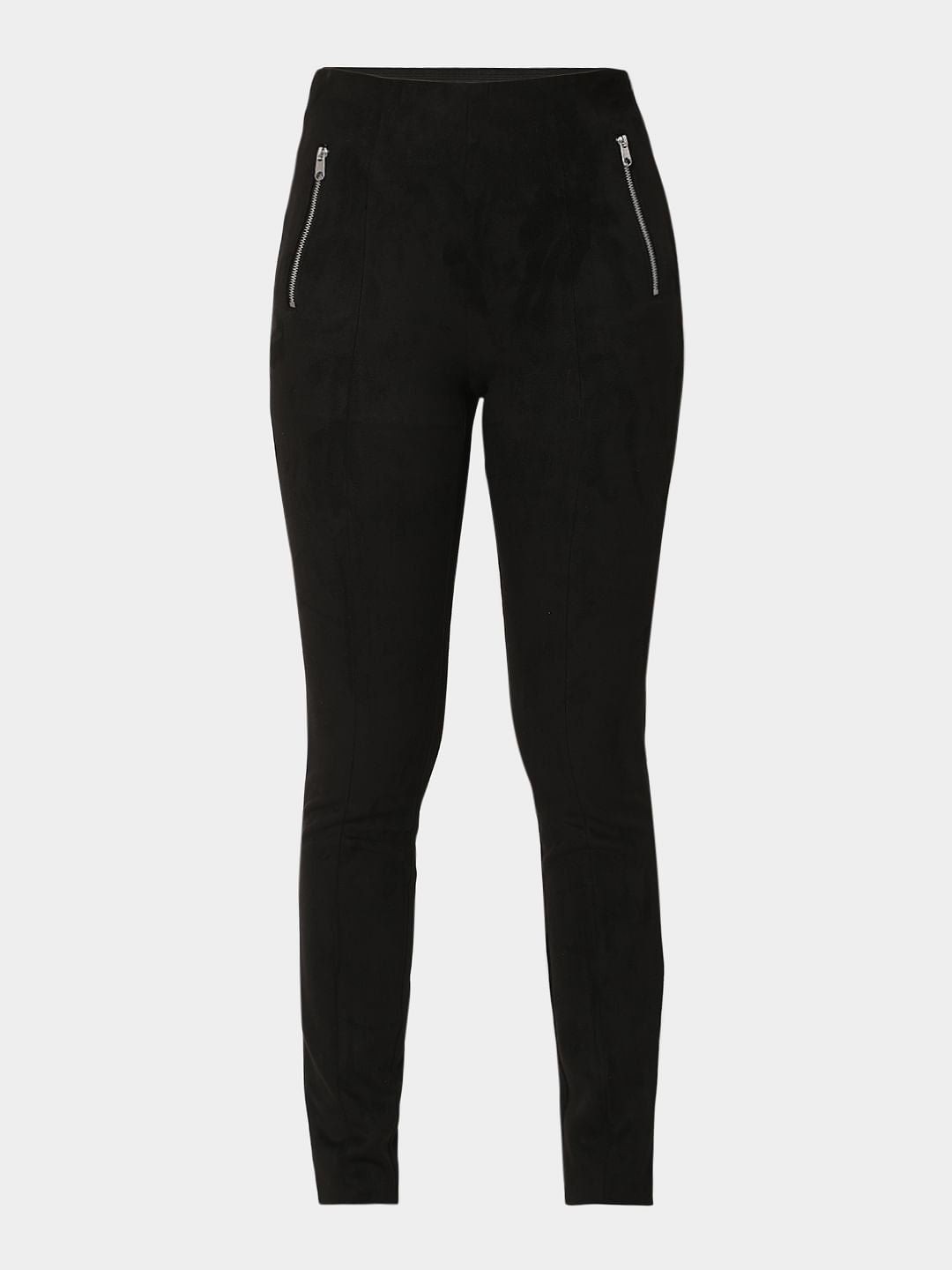 Black High Rise Suede Skinny Leggings