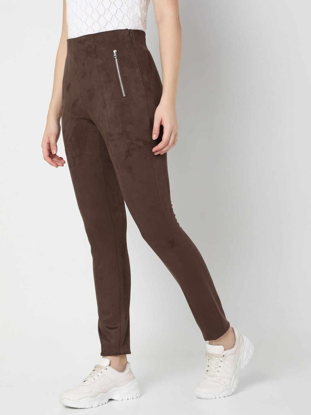 Brown High Rise Suede Skinny Leggings