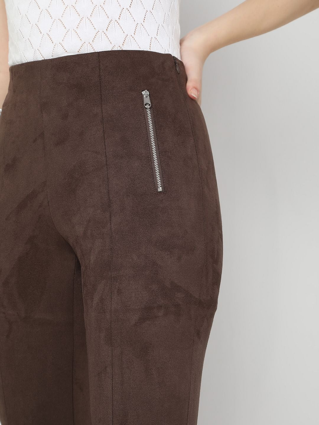 Brown High Rise Suede Skinny Leggings