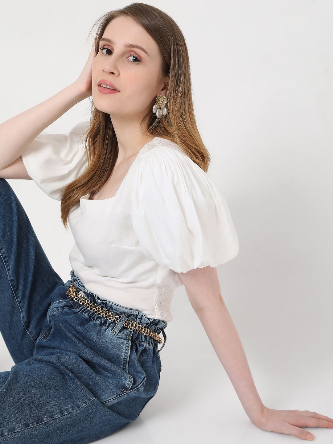 White Puff Sleeves Top