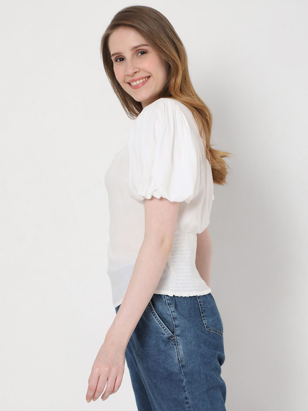 White Puff Sleeves Top