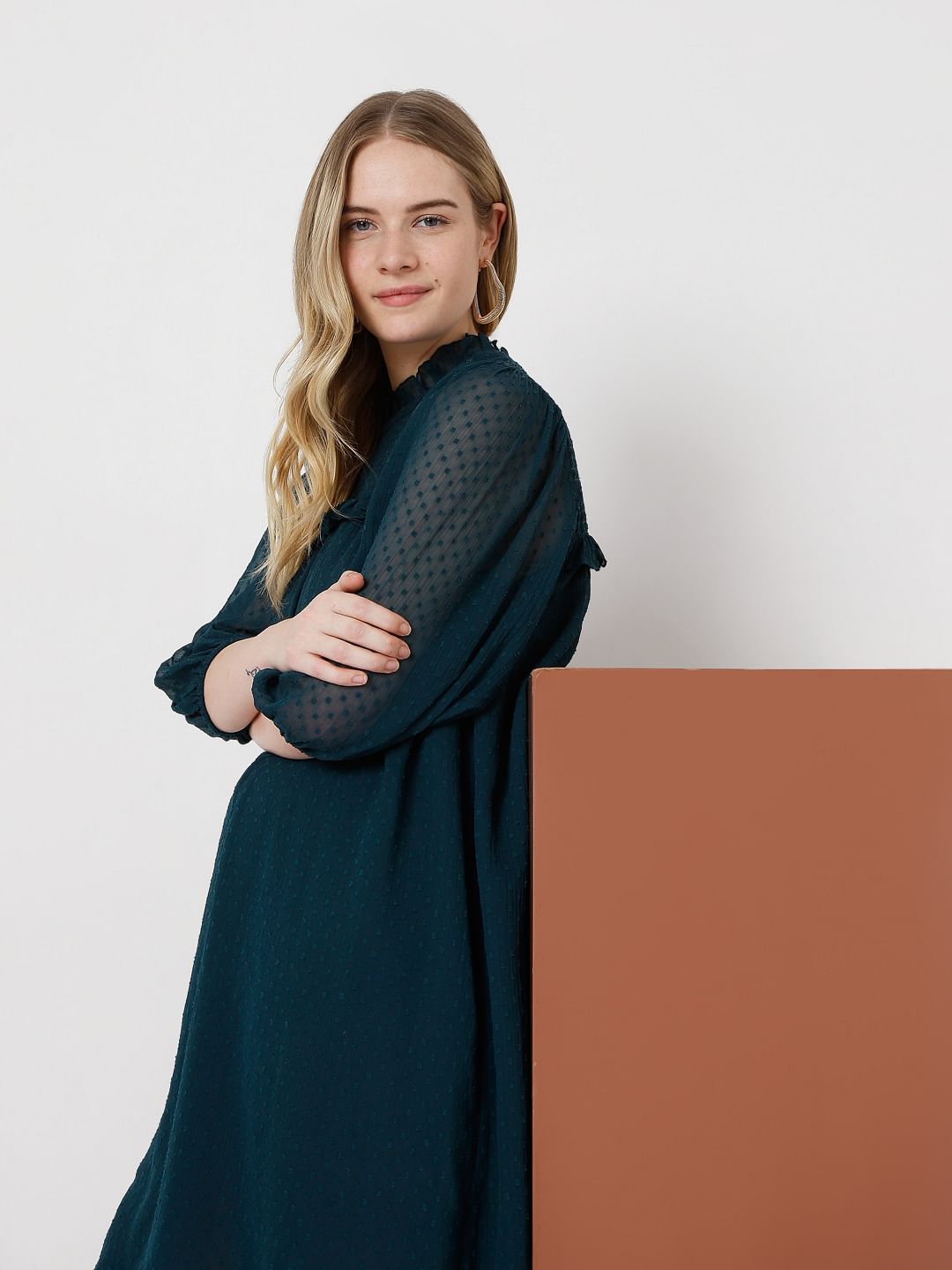 Green Dobby Shift Dress